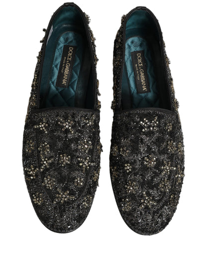 Dolce & Gabbana Black Rhinestone Embellished Loafers Shoes