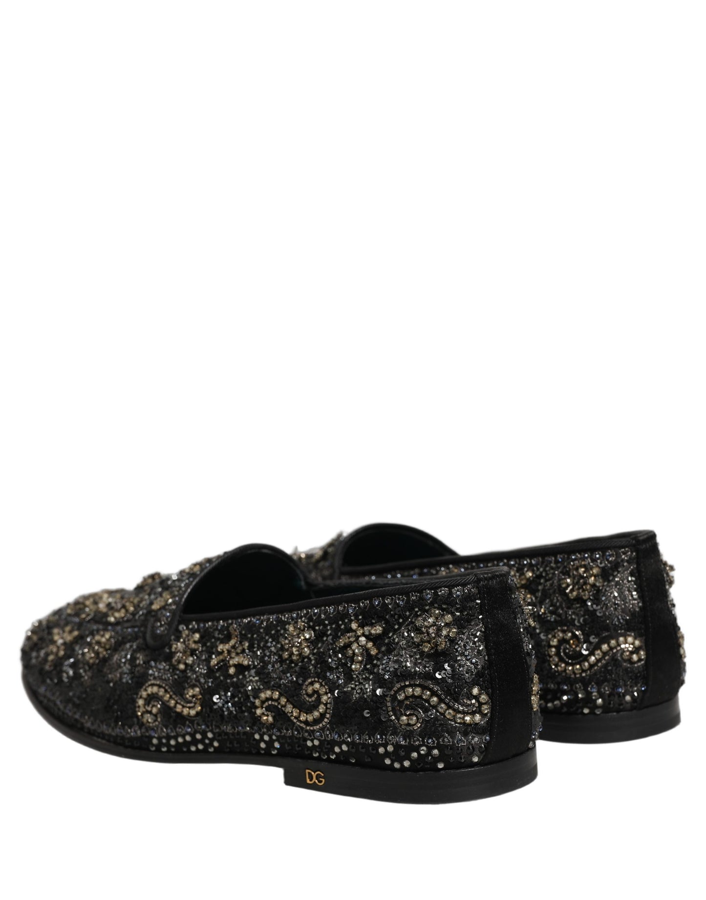 Dolce & Gabbana Black Rhinestone Embellished Loafers Shoes