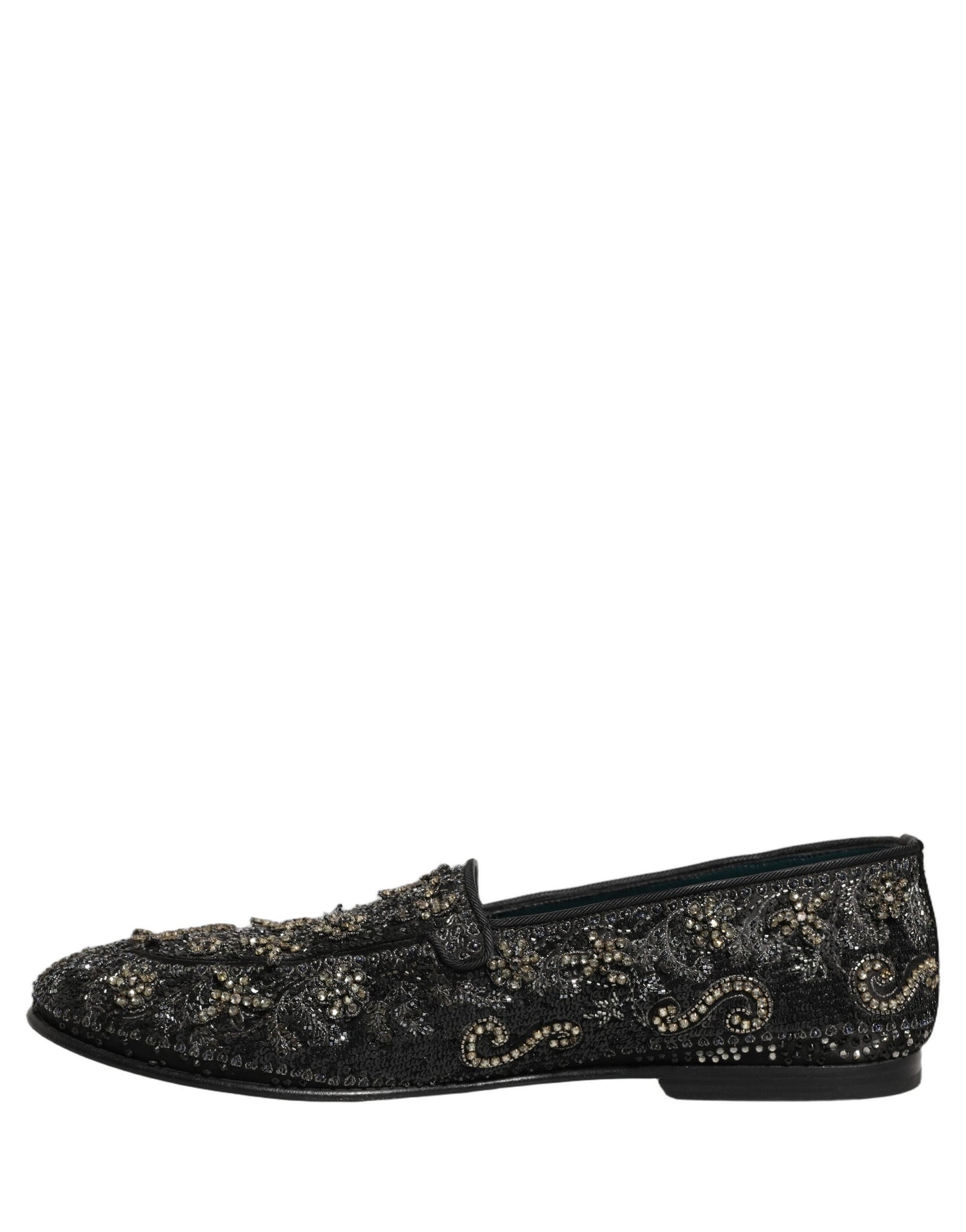 Dolce & Gabbana Black Rhinestone Embellished Loafers Shoes
