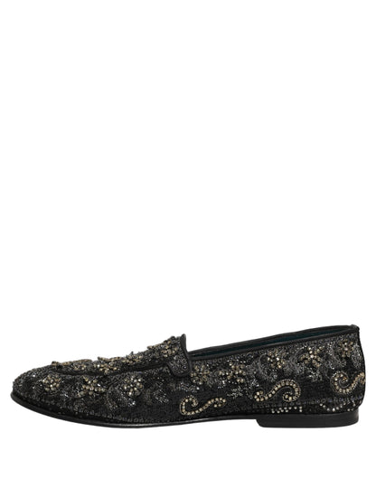 Dolce & Gabbana Black Rhinestone Embellished Loafers Shoes
