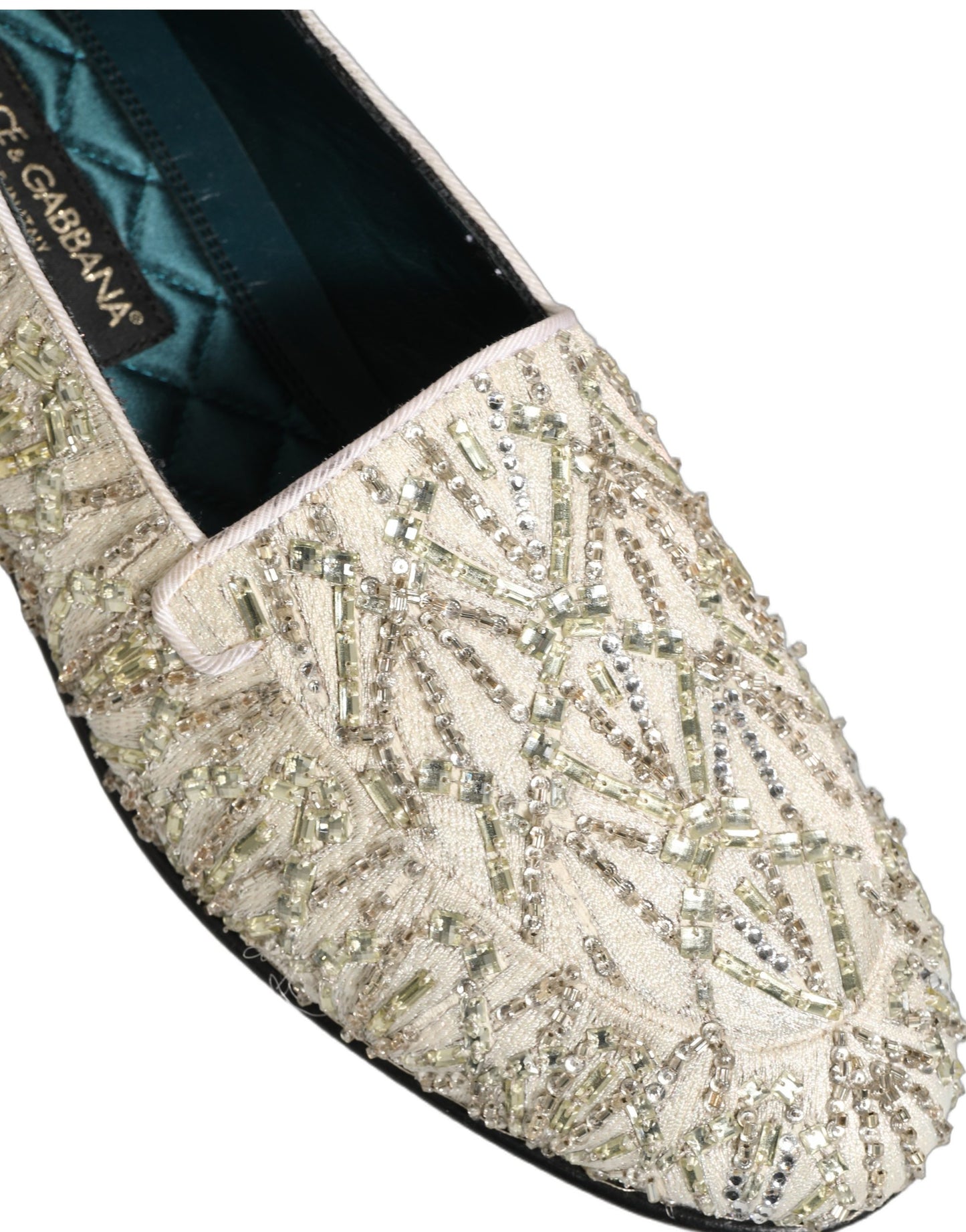 Dolce & Gabbana White Velvet Embroidered Dress Loafers Shoes