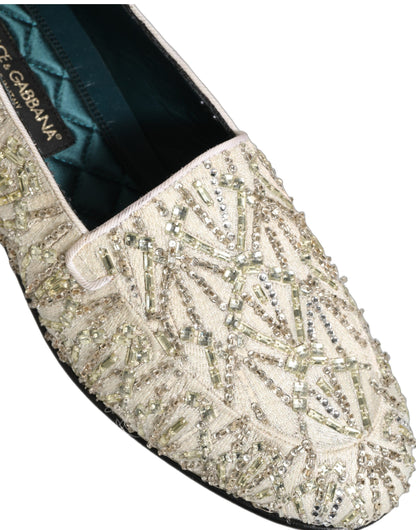 Dolce & Gabbana White Velvet Embroidered Dress Loafers Shoes