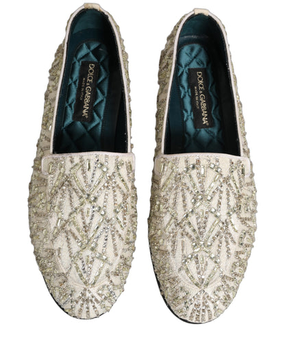 Dolce & Gabbana White Velvet Embroidered Dress Loafers Shoes