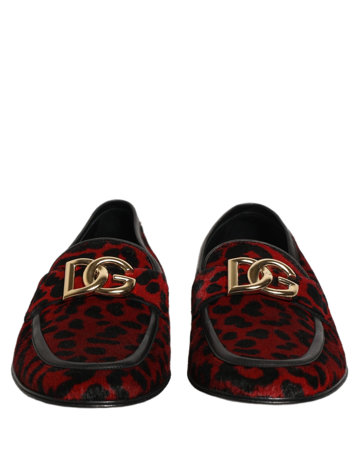 Dolce & Gabbana Red Leopard Print Pony Hair Dress Loafers Shoes