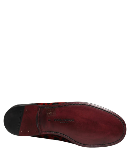 Dolce & Gabbana Red Leopard Print Pony Hair Dress Loafers Shoes