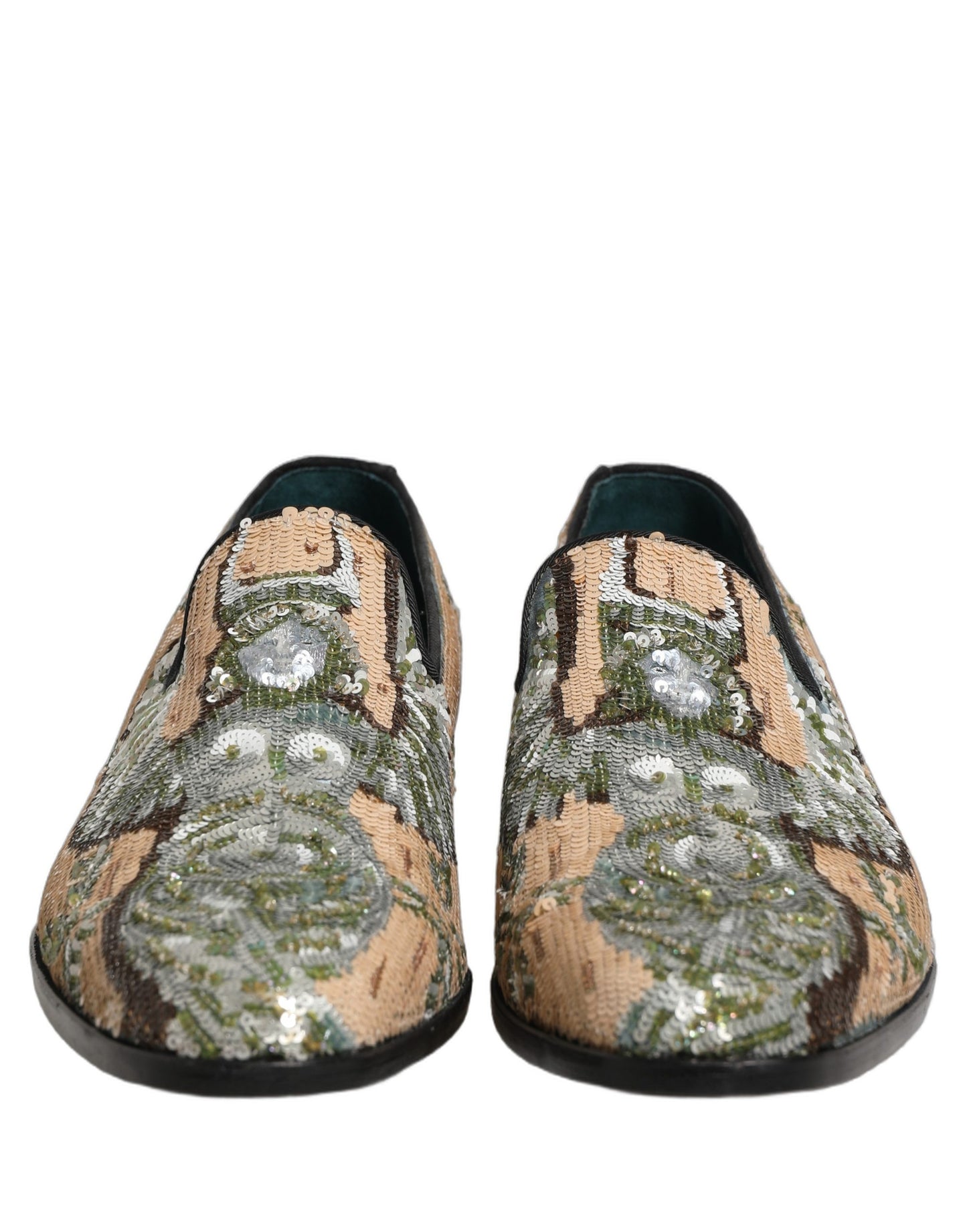 Dolce & Gabbana Beige Sequin Embroidery Dress Loafers Shoes