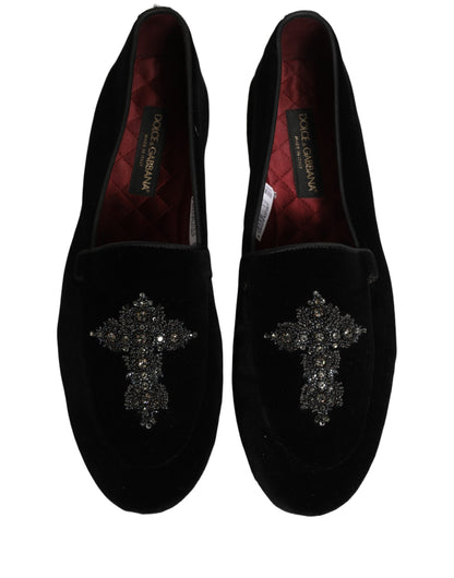 Dolce & Gabbana Black Suede Embellished Dress Loafers Shoes