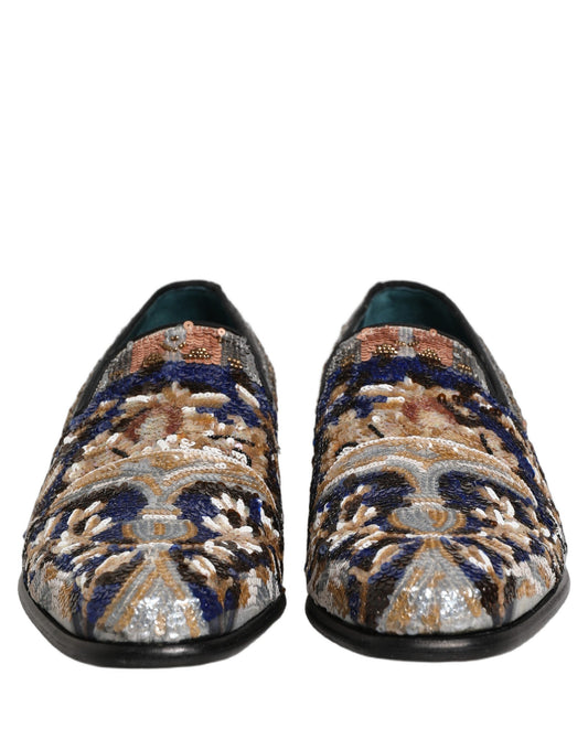 Dolce & Gabbana Multicolor Embroidered Sequin Loafers Shoes