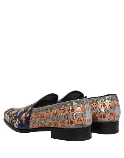 Dolce & Gabbana Multicolor Embroidered Sequin Loafers Shoes