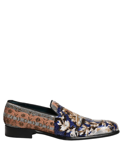 Dolce & Gabbana Multicolor Embroidered Sequin Loafers Shoes
