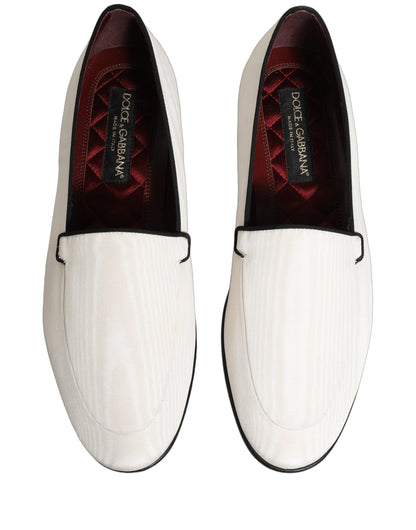 Dolce & Gabbana White Velvet Slip On Men Flats Loafers Shoes