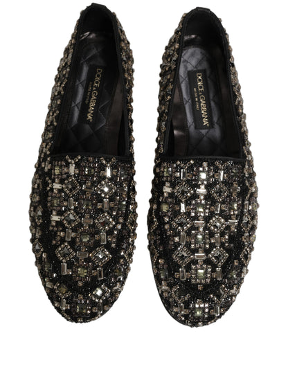 Dolce & Gabbana Silver Leather Logo Slip On Loafers Shoes