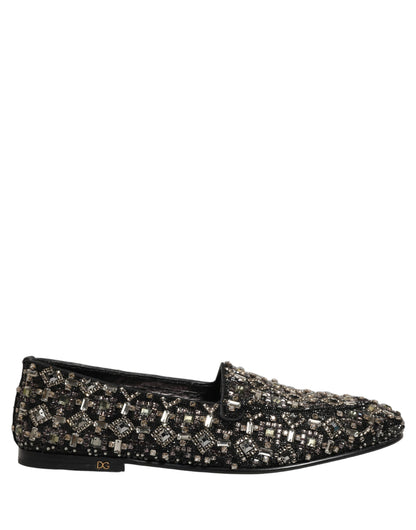 Dolce & Gabbana Silver Leather Logo Slip On Loafers Shoes