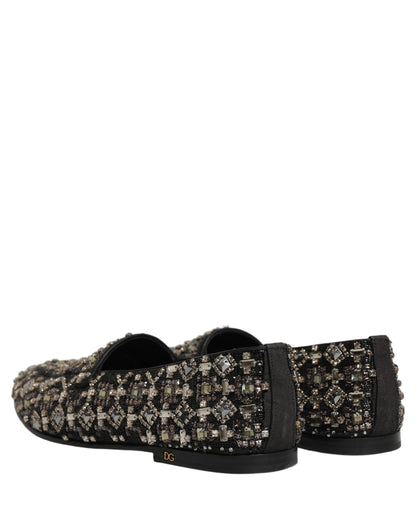 Dolce & Gabbana Black Crystal Embellished Dress Loafers Shoes