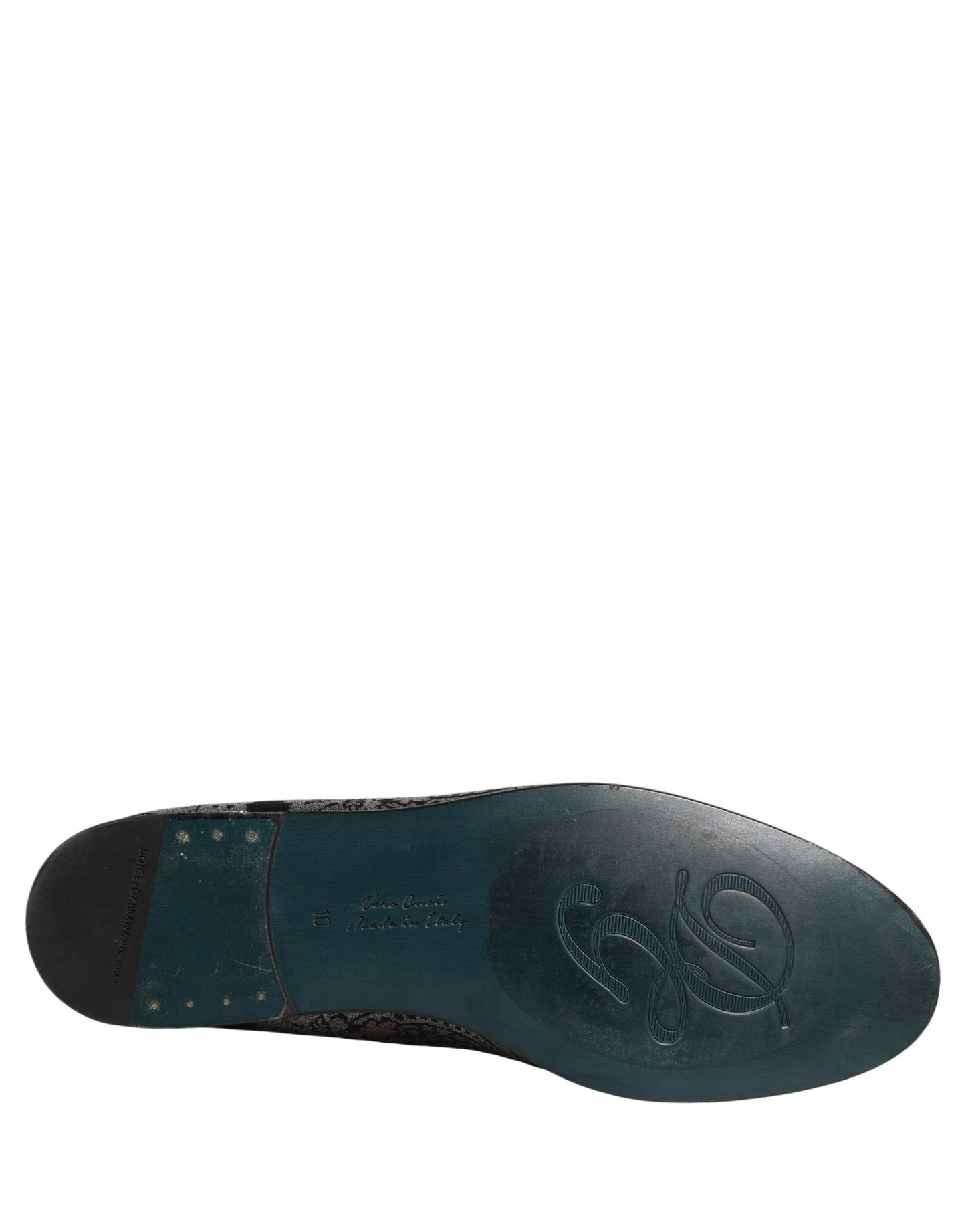 Dolce & Gabbana Silver Jacquard Leather Slip On Loafers Shoes