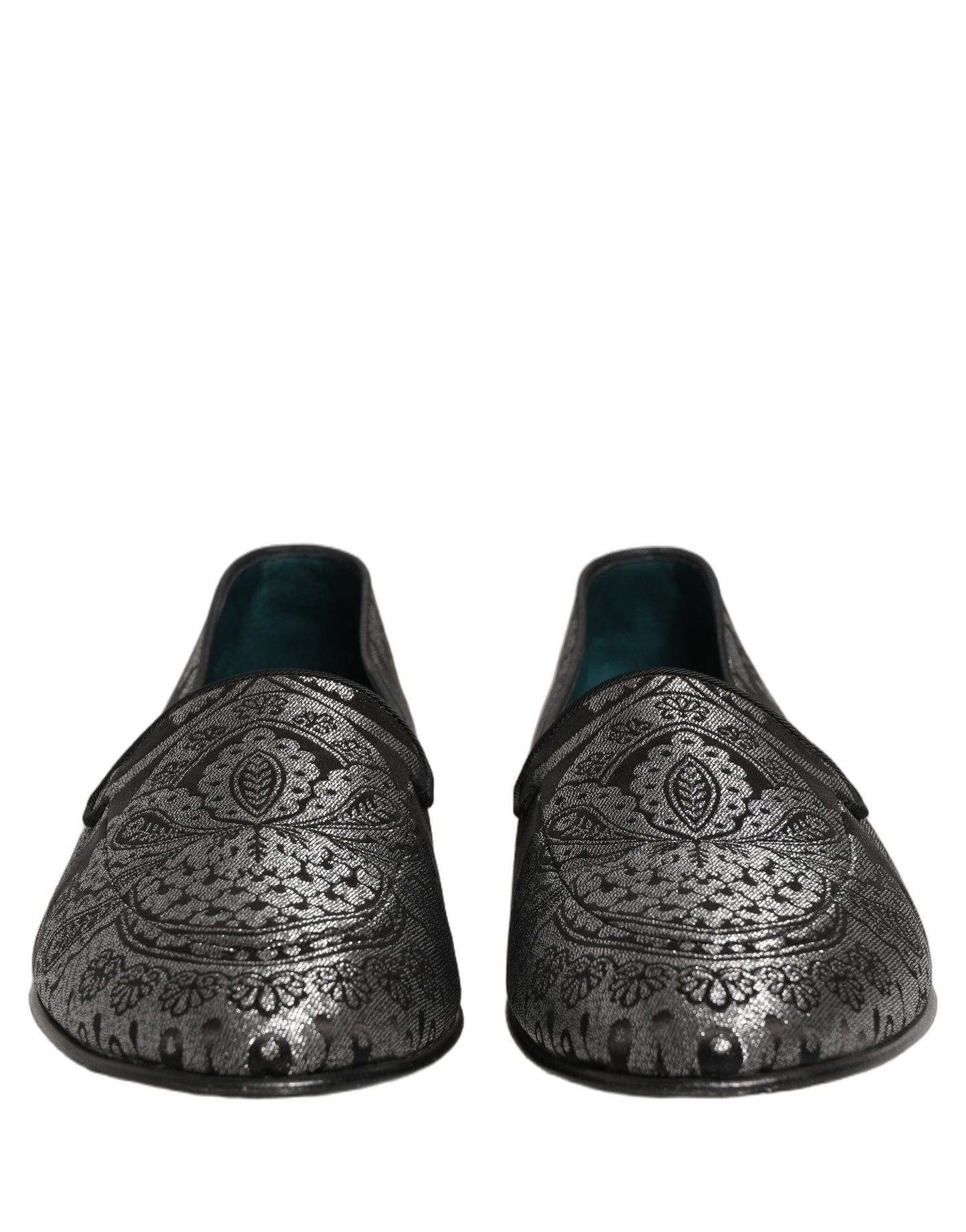 Dolce & Gabbana Silver Jacquard Leather Slip On Loafers Shoes