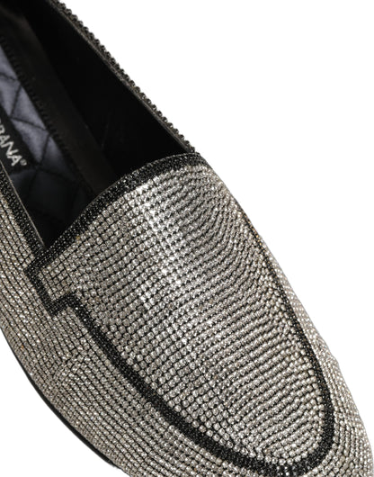 Dolce & Gabbana Silver Crystal Embellished Men Loafers Shoes