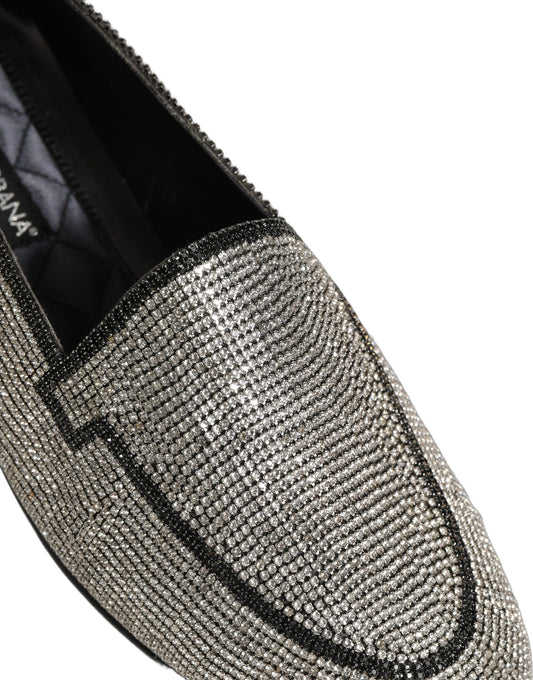 Dolce & Gabbana Silver Crystal Embellished Men Loafers Shoes