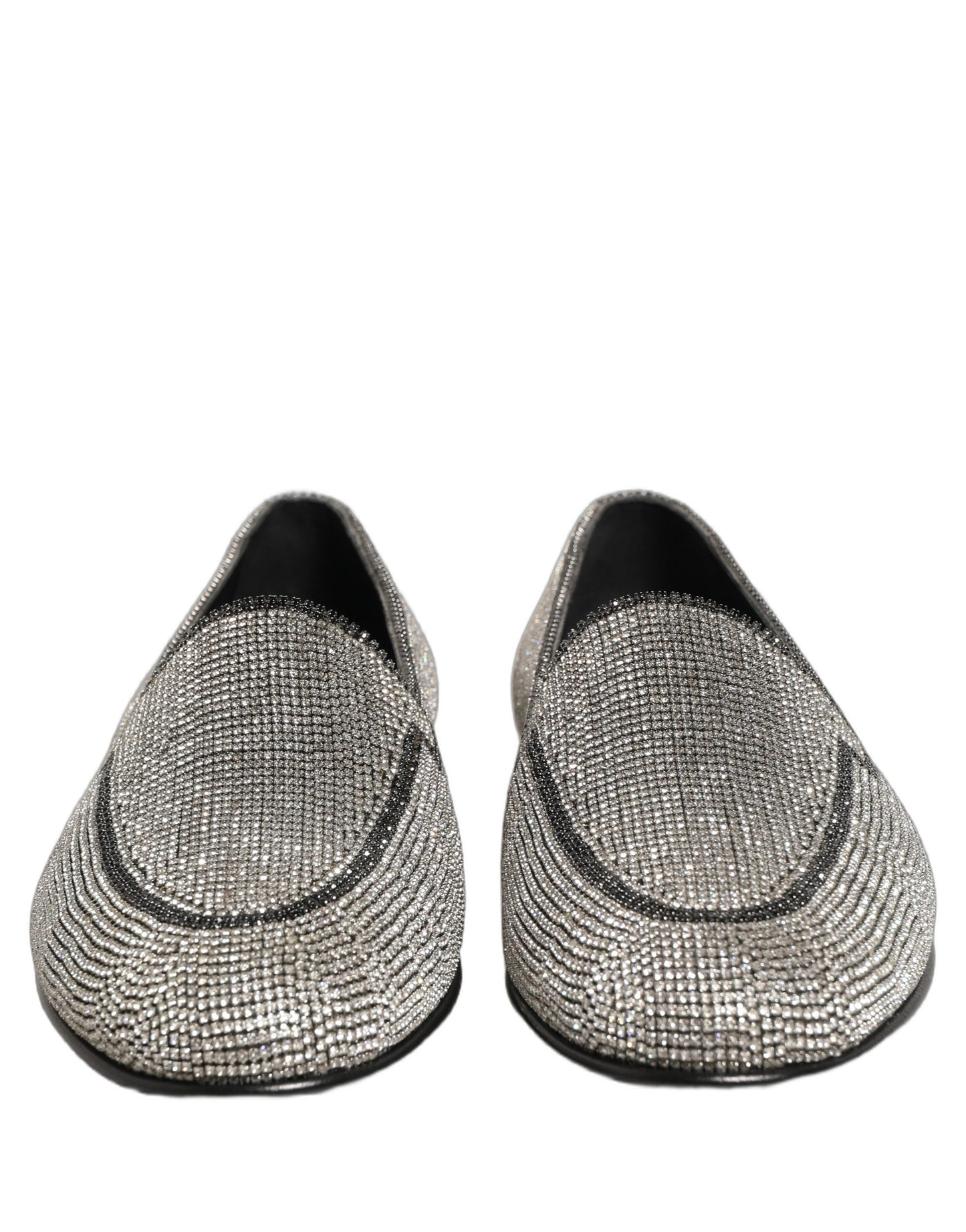 Dolce & Gabbana Silver Crystal Embellished Men Loafers Shoes
