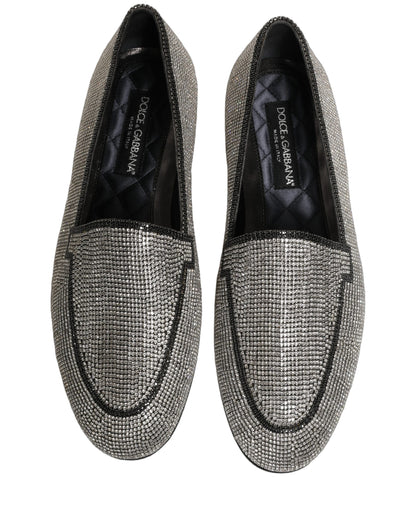 Dolce & Gabbana Silver Crystal Embellished Men Loafers Shoes