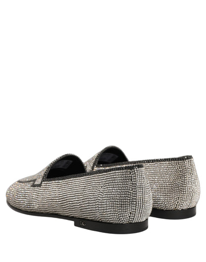 Dolce & Gabbana Silver Crystal Embellished Men Loafers Shoes