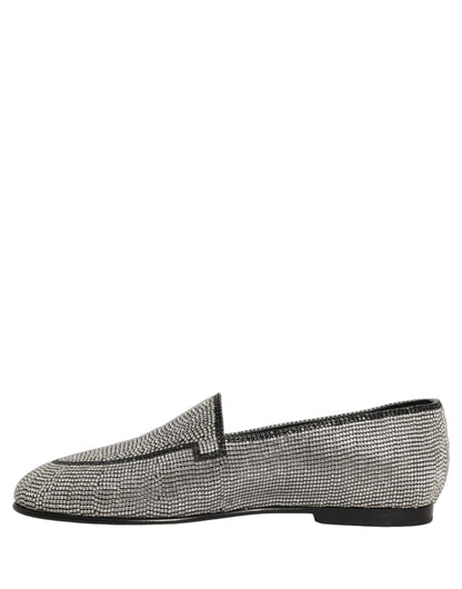 Dolce & Gabbana Silver Crystal Embellished Men Loafers Shoes
