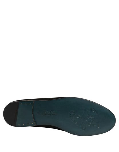 Dolce & Gabbana Black Satin Logo Slip On Flats Loafers Shoes