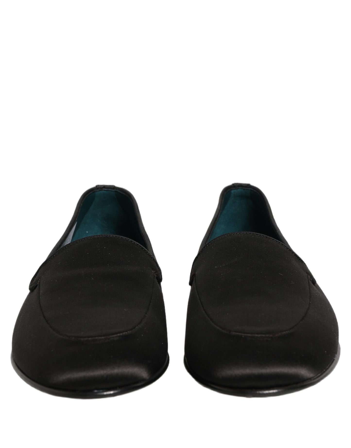 Dolce & Gabbana Black Satin Logo Slip On Flats Loafers Shoes