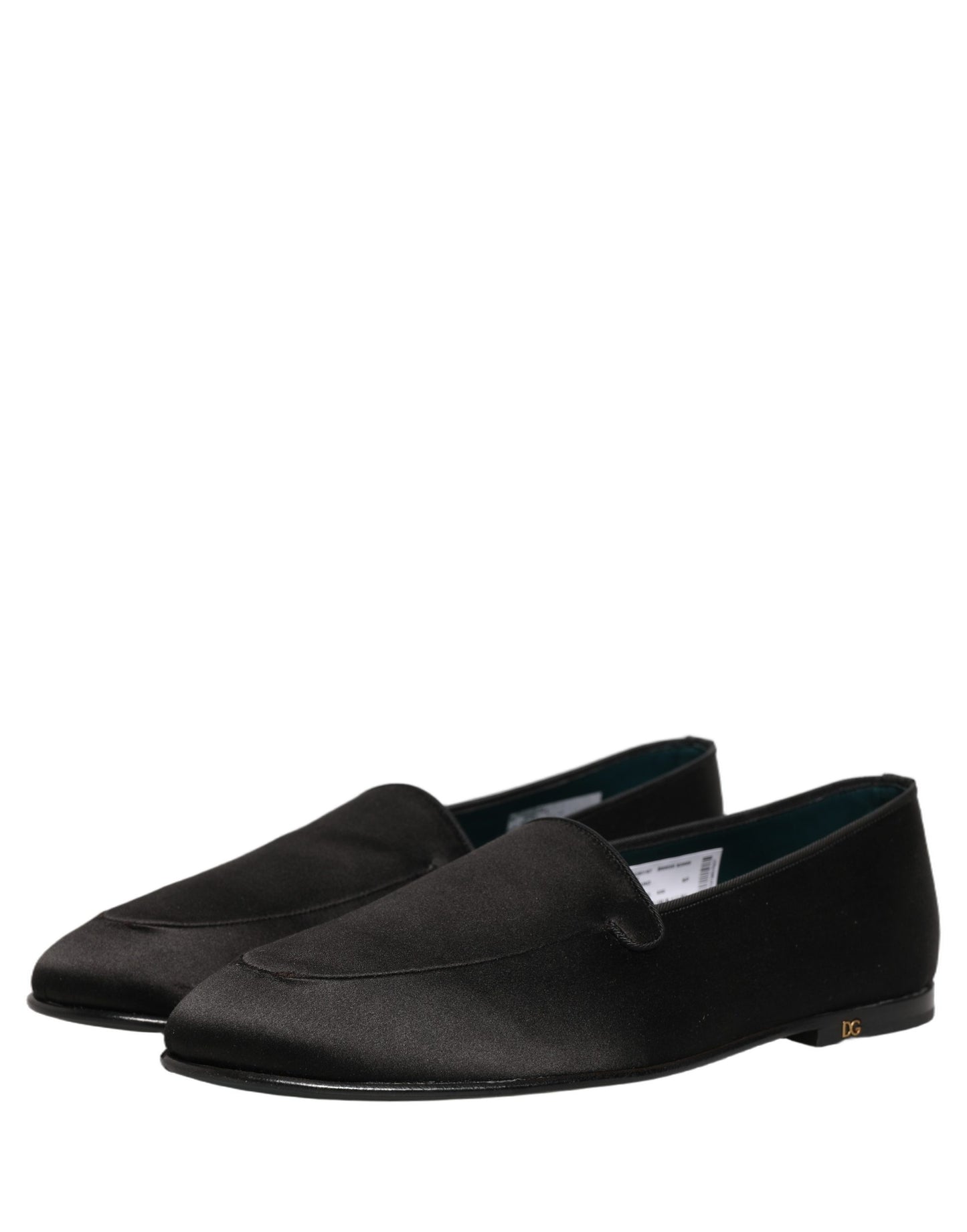 Dolce & Gabbana Black Satin Logo Slip On Flats Loafers Shoes