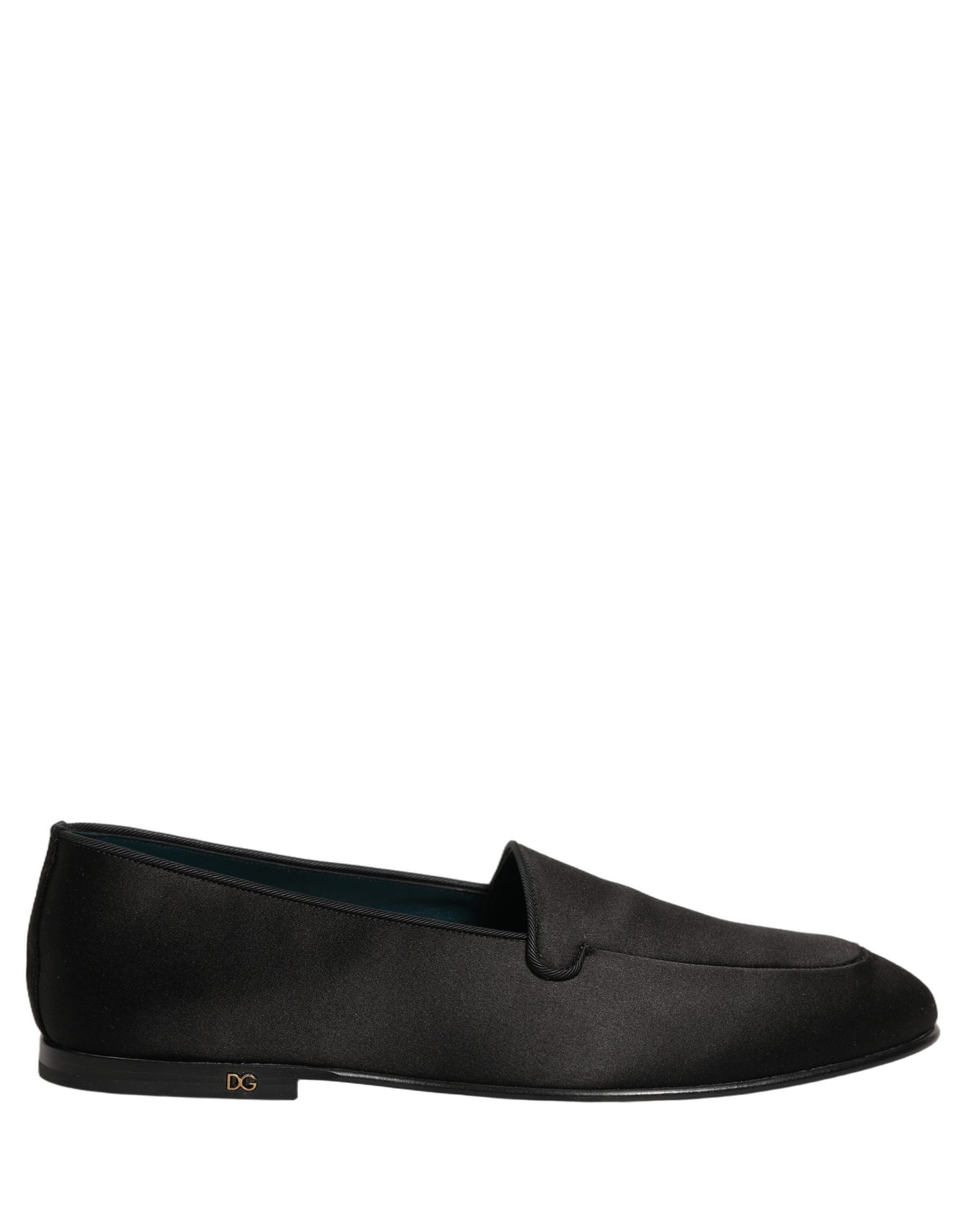 Dolce & Gabbana Black Satin Logo Slip On Flats Loafers Shoes