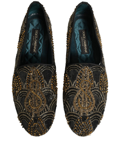 Dolce & Gabbana Black Gold Embellished Dress Loafers Shoes