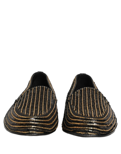 Dolce & Gabbana Black Gold Sequined Men Dress Loafers Shoes