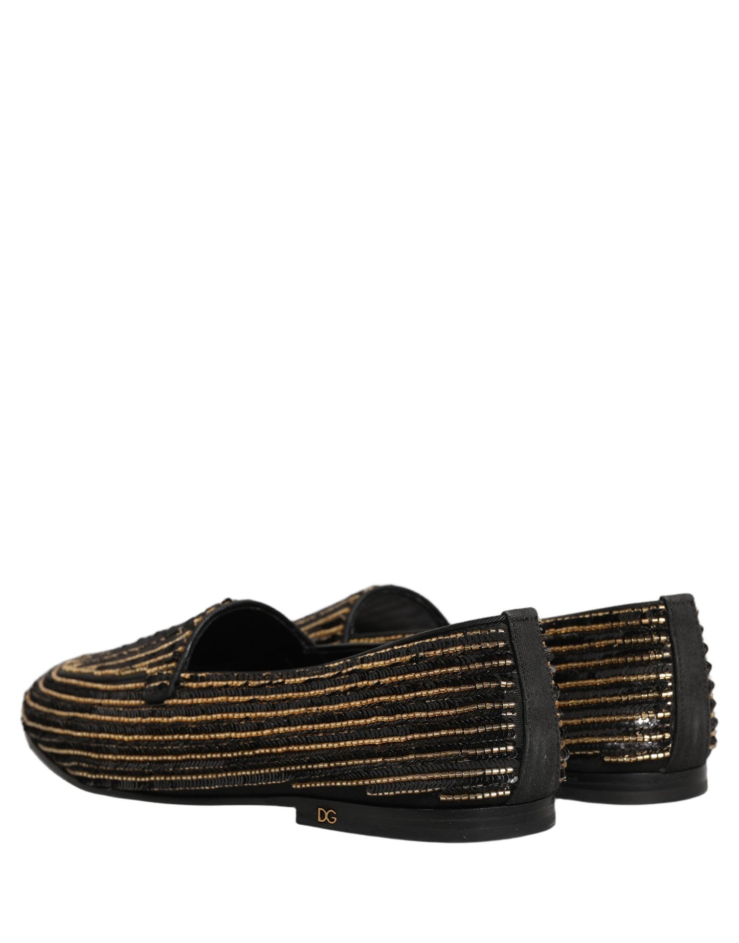 Dolce & Gabbana Black Gold Sequined Men Dress Loafers Shoes