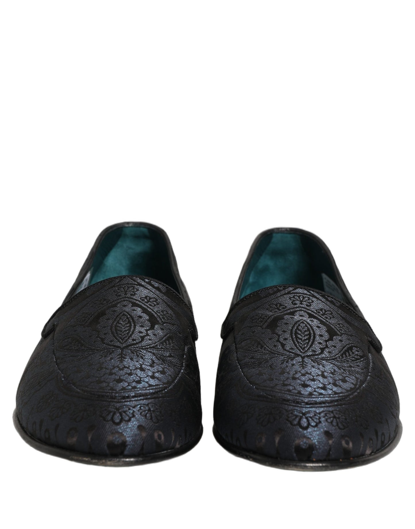 Dolce & Gabbana Blue Jacquard Leather Slip On Loafers Shoes
