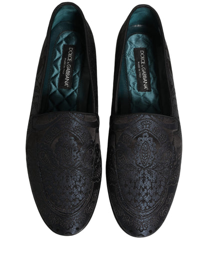 Dolce & Gabbana Blue Jacquard Leather Slip On Loafers Shoes