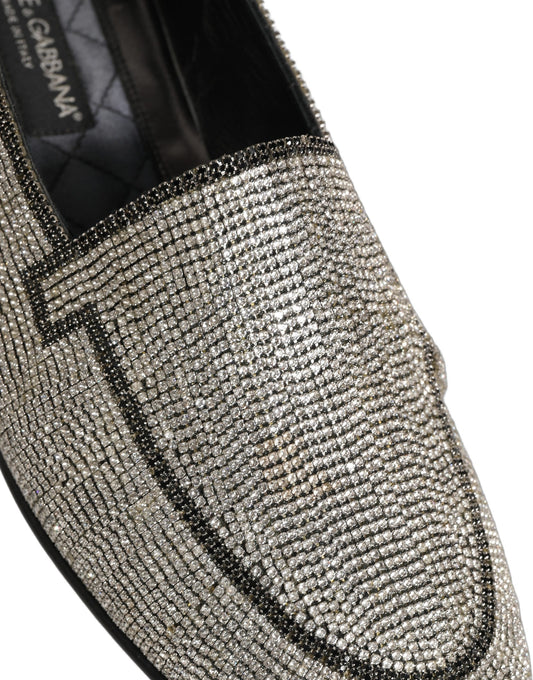 Dolce & Gabbana Silver Crystal Embellished Men Loafers Shoes