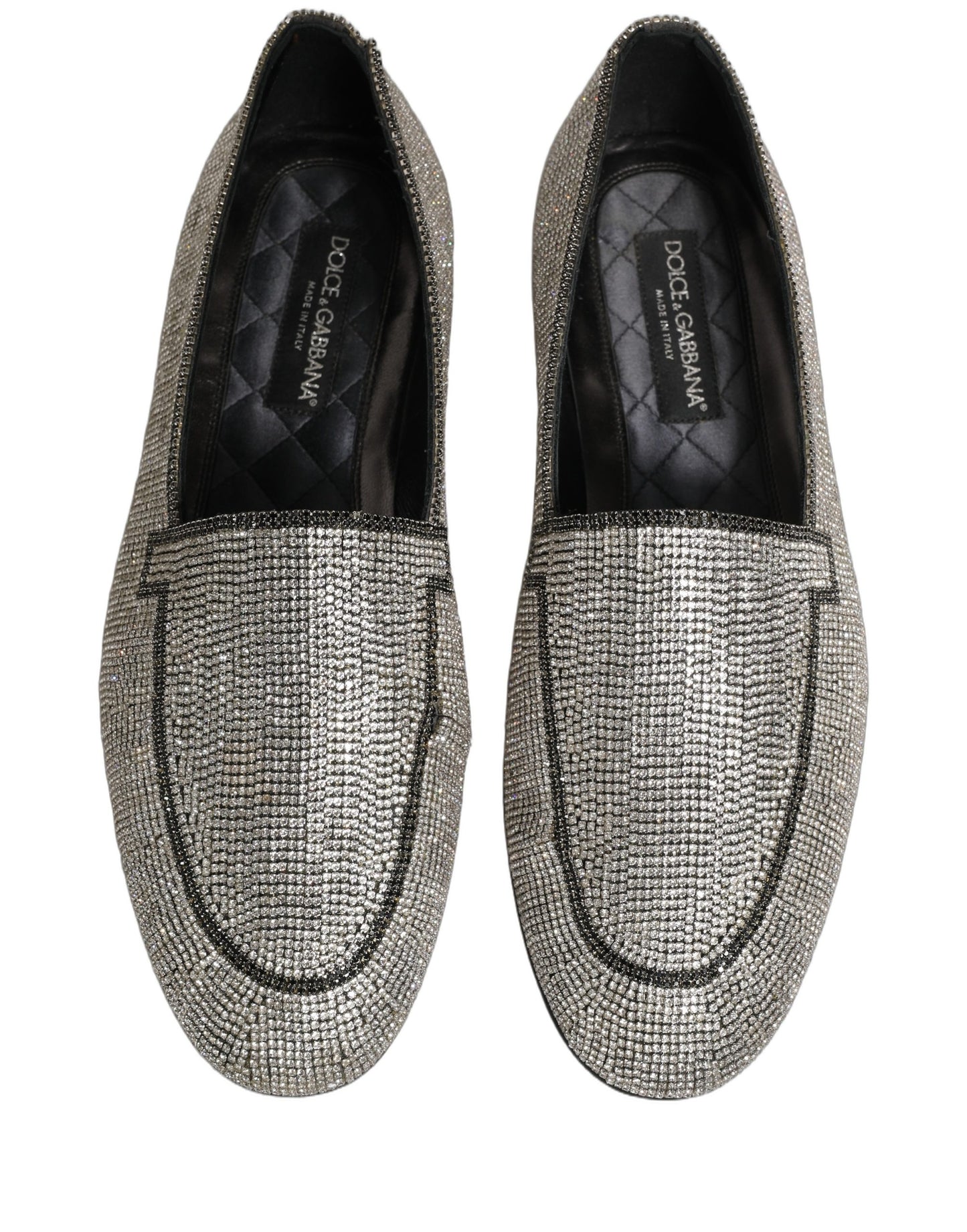Dolce & Gabbana Silver Crystal Embellished Men Loafers Shoes