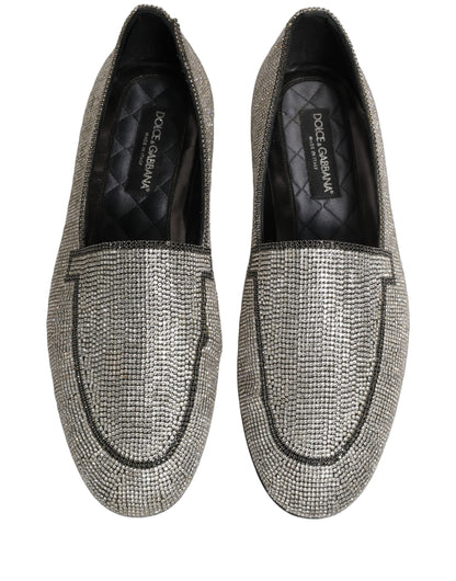 Dolce & Gabbana Silver Crystal Embellished Men Loafers Shoes
