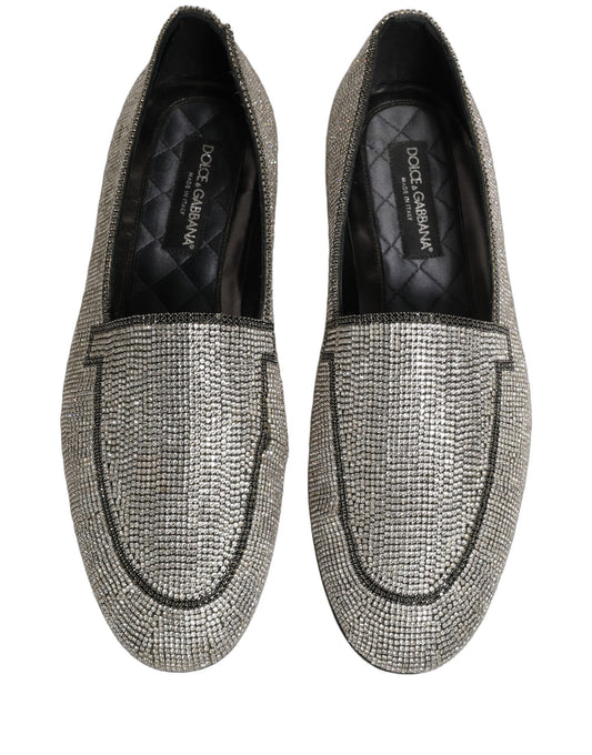Dolce & Gabbana Silver Crystal Embellished Men Loafers Shoes