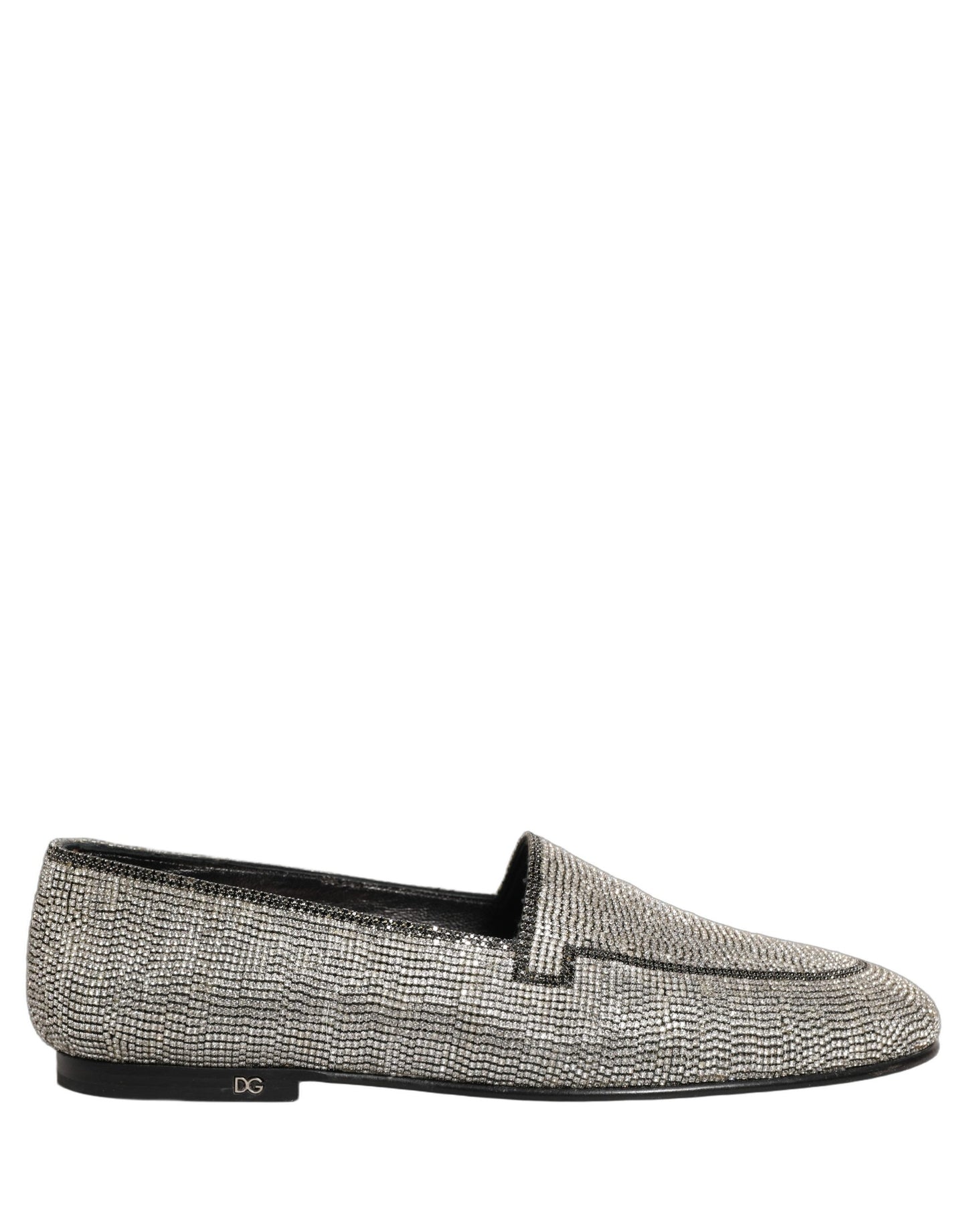 Dolce & Gabbana Silver Crystal Embellished Men Loafers Shoes