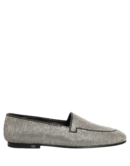 Dolce & Gabbana Silver Crystal Embellished Men Loafers Shoes