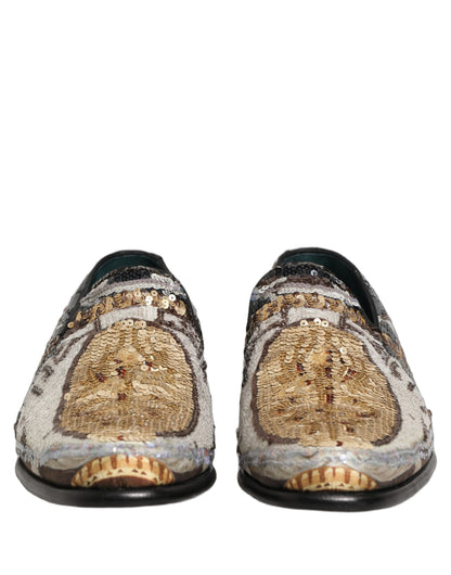 Dolce & Gabbana Multicolor Embroidered Sequin Loafers Shoes
