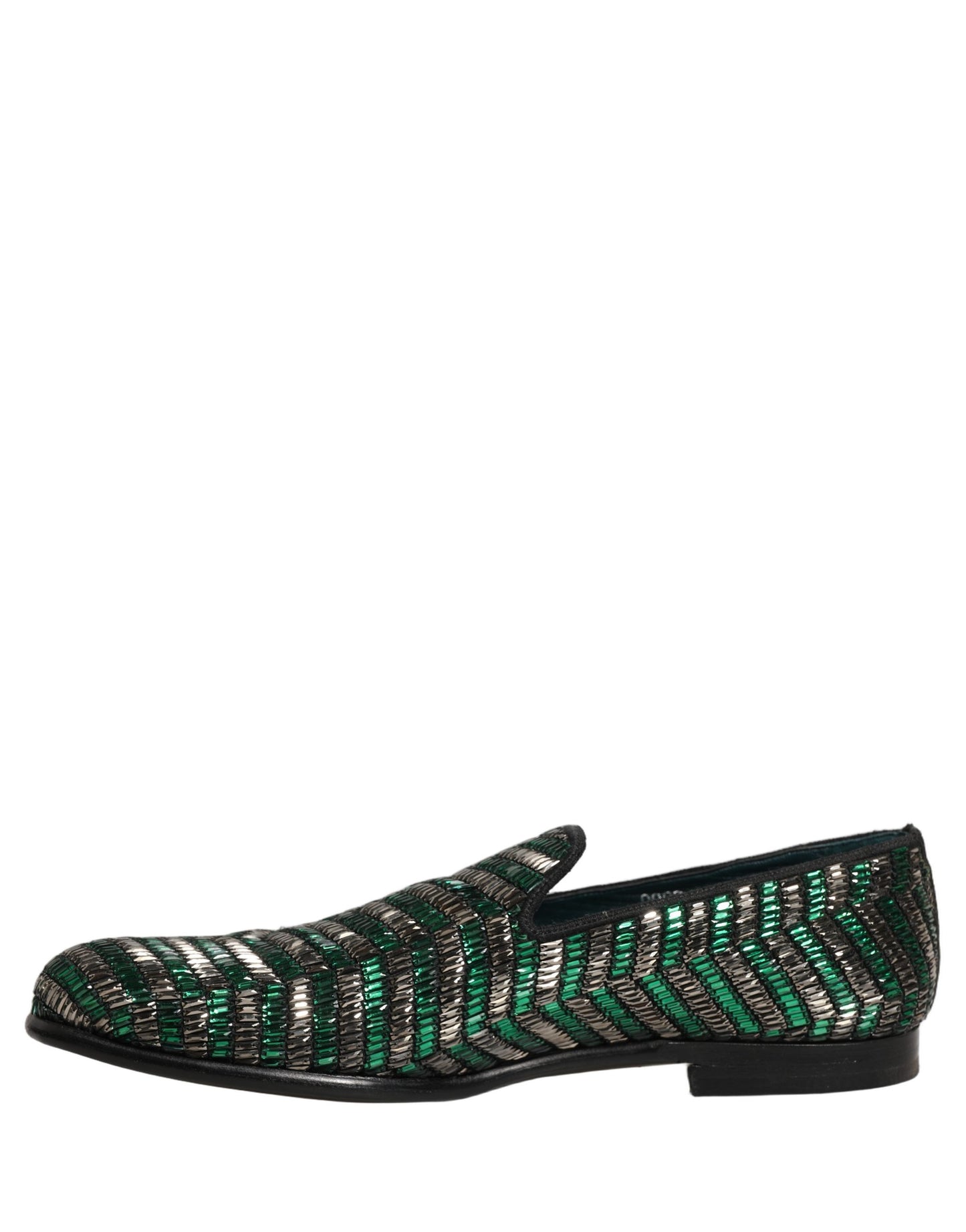 Dolce & Gabbana Silver Green Embellished Dress Loafers Shoes