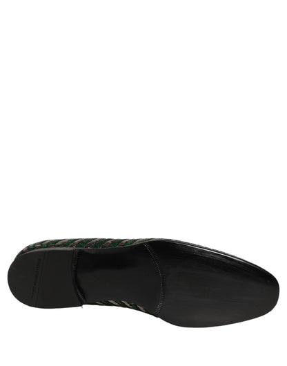 Dolce & Gabbana Silver Green Embellished Dress Loafers Shoes