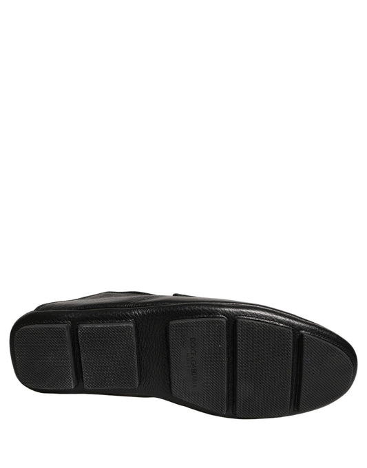 Dolce & Gabbana Black Deerskin Leather Driver Loafers Shoes