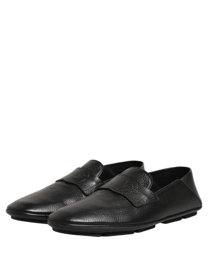 Dolce & Gabbana Black Deerskin Leather Driver Loafers Shoes