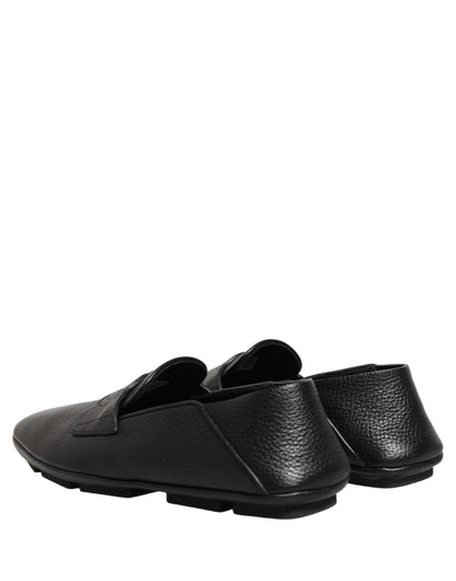 Dolce & Gabbana Black Deerskin Leather Driver Loafers Shoes