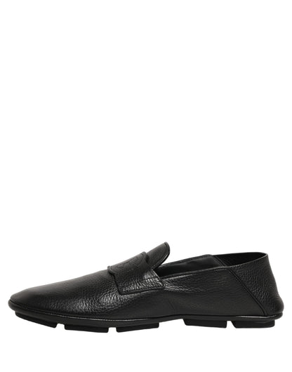 Dolce & Gabbana Black Deerskin Leather Driver Loafers Shoes