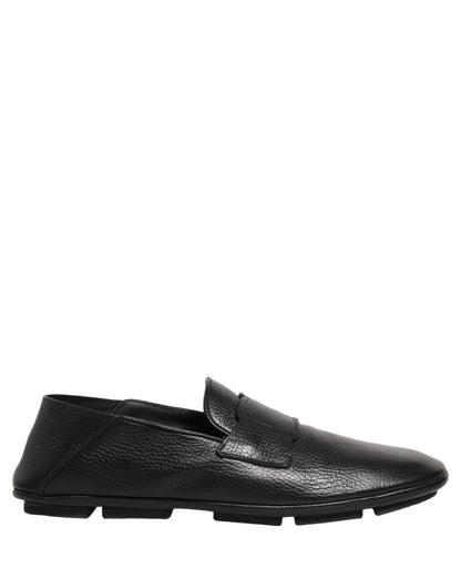 Dolce & Gabbana Black Deerskin Leather Driver Loafers Shoes