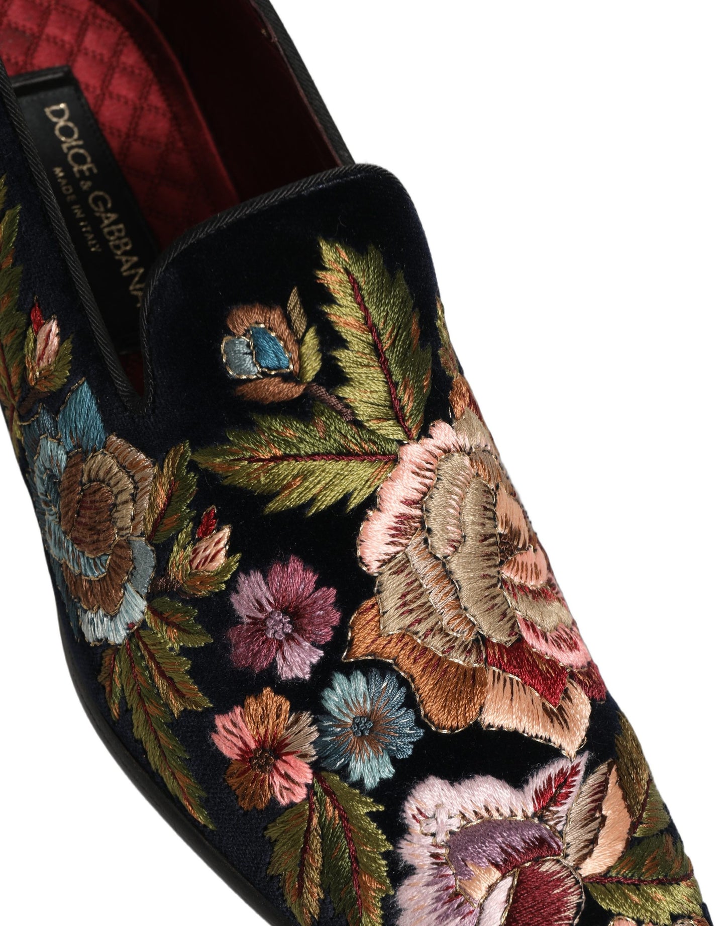 Dolce & Gabbana Black Velvet Floral Embroidery Loafers Shoes